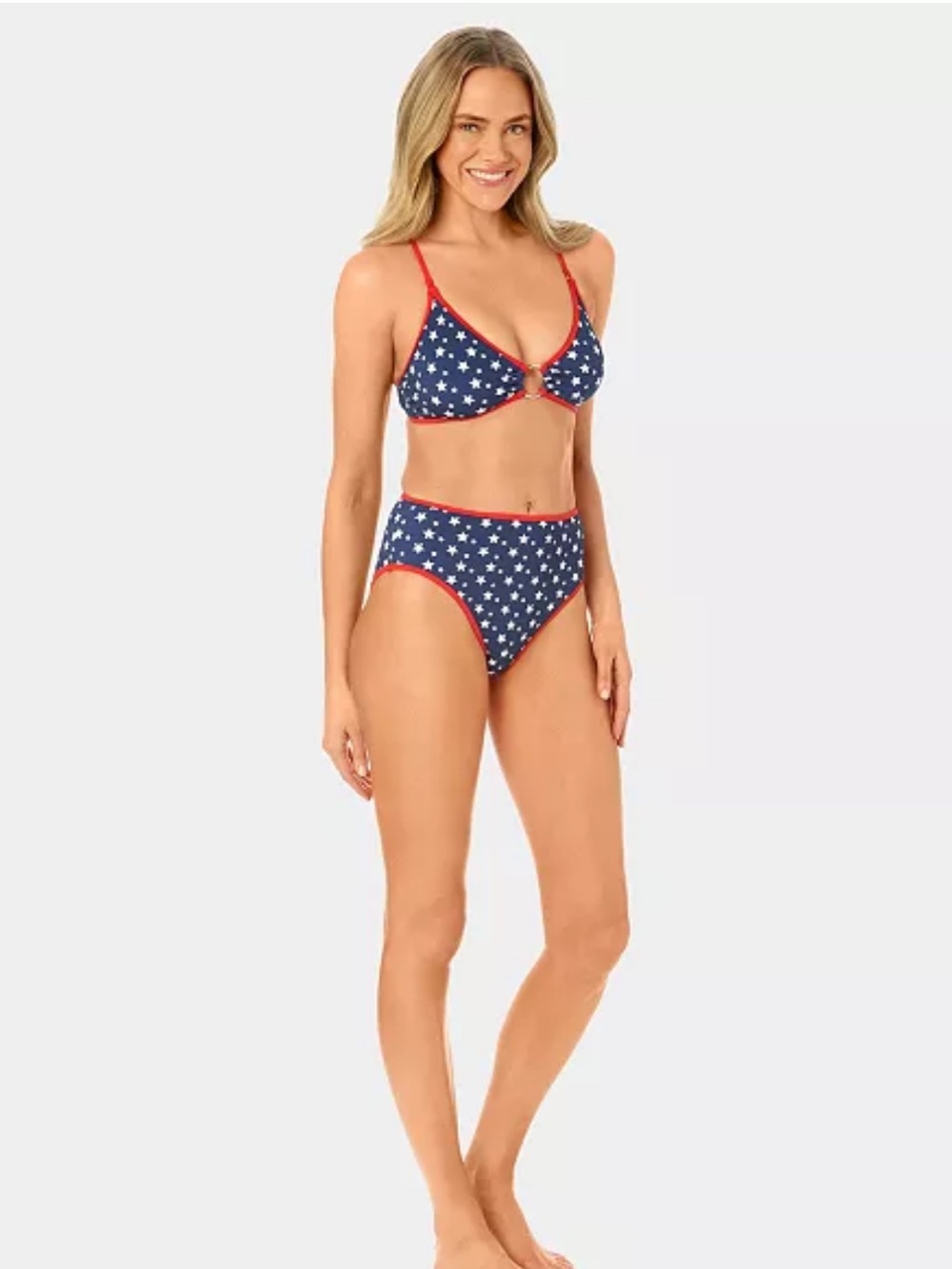 California Waves Navy Star-Print Junior’s Bikini with Red Trim - American Flag